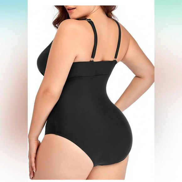 Daci Black V-Neck Lattice One Piece Swimsuit Women’s 28W Plus Size NWT - Picture 2 of 8